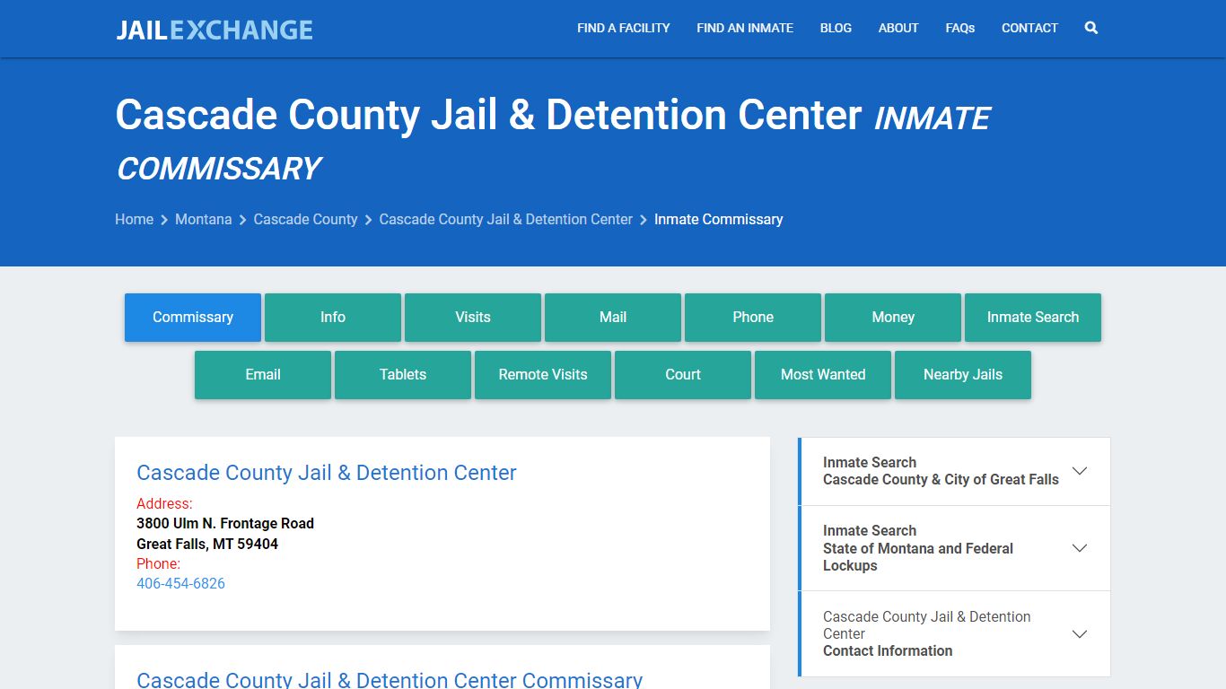 Cascade County Jail & Detention Center Inmate Commissary