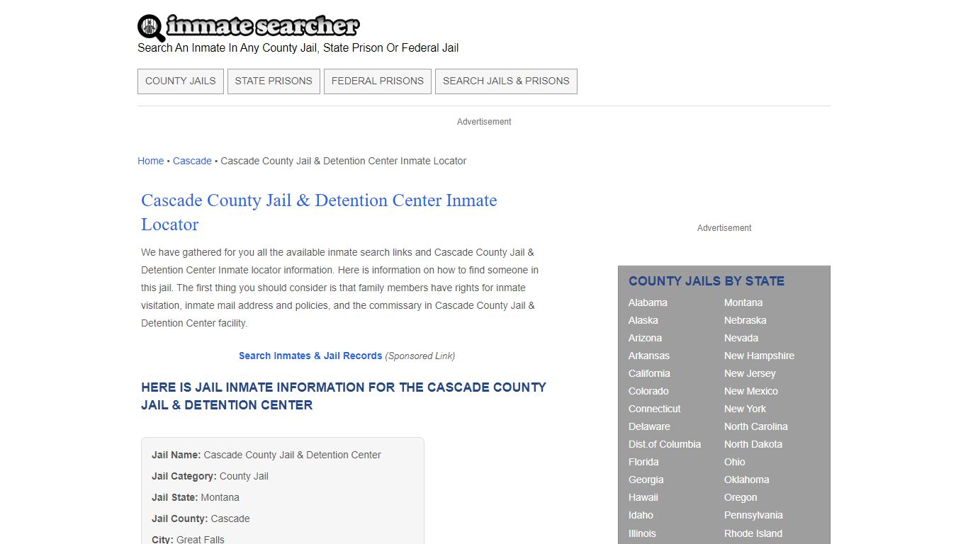 Cascade County Jail & Detention Center Inmate Locator - Inmate Searcher