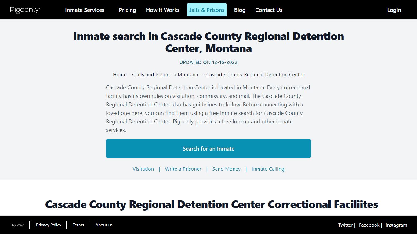 Inmate Search Cascade County Regional Detention Center, Montana - Pigeonly